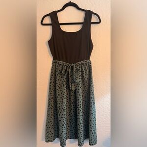 Black and Green Sleeveless Dress with Polka Dot Skirt